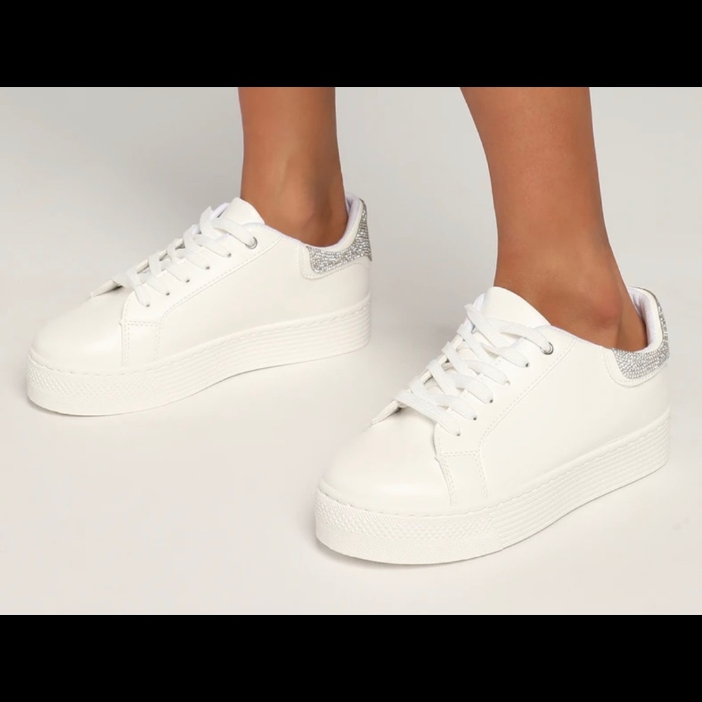 Sheela White Rhinestone Platform Sneakers
